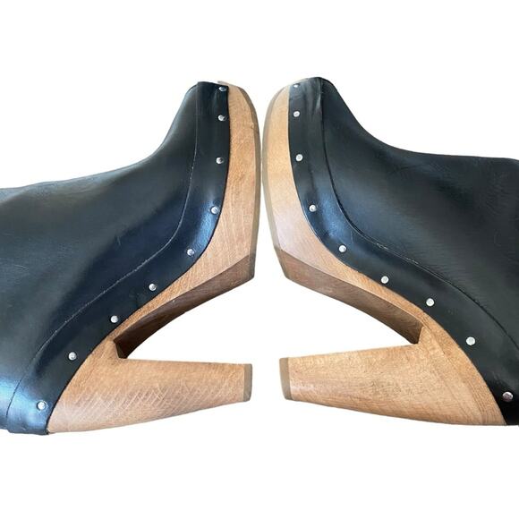 Marni Black Leather Studded Peep Toe Wooden Heel Platform Shoes size 37 US 7 - Picture 6 of 9